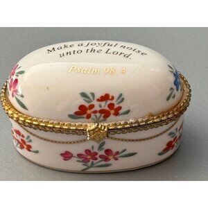 Imperial Porcelain Floral Hinged Trinket Box Psalm 98:4 Make A Joyful Noise